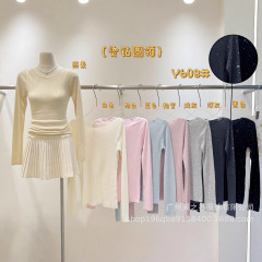 新品 重工烫钻高级感多色针织衫女秋季法式气质修身长袖内搭打底