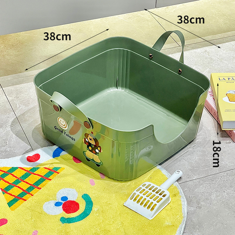 Baja de arena abierta para gatos de alta envoltura de borde anti-splashing inodoro para gatos semicerrado para enviar arena para gatos de pala de arena portátil para excrementos de gatos