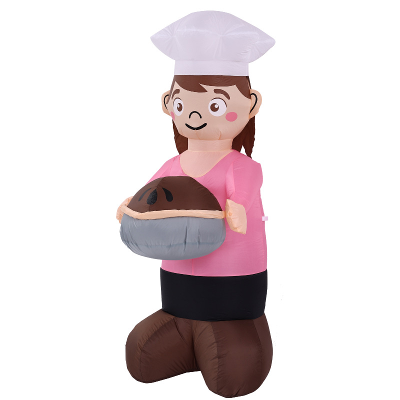 Festival de la cosecha de Acción de Gracias transfronterizo nuevo inflable 1.8 m niña sosteniendo pastel decoración al aire libre