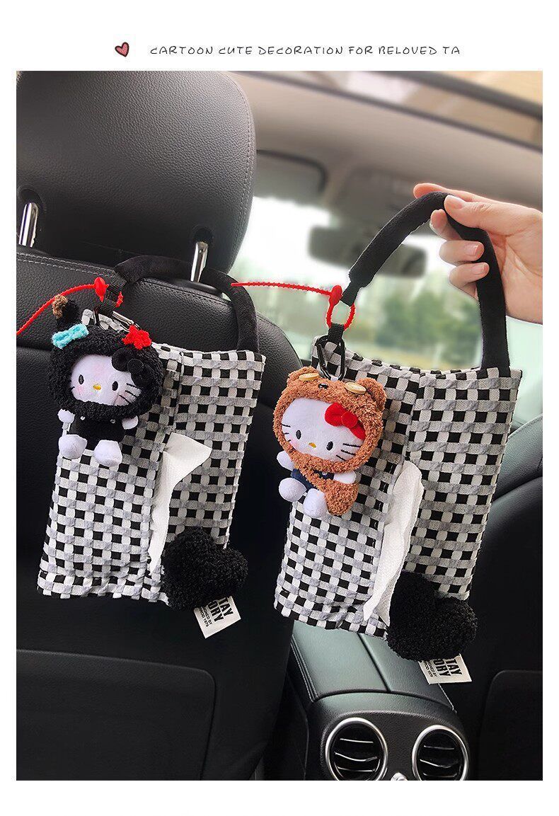 Car Tissue Box, Cute Kt Cat Tissue Box, Car Tissue Hanging Bag, In-Car Tissue Box, Gift for Girls, High-End Feel