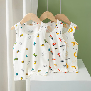 Boys' Pure Cotton Summer Vest Children's Pajamas Baby Inner Wear Base Layer Little Boy Cartoon Sleeveless Tank Trendy Children's Clothing