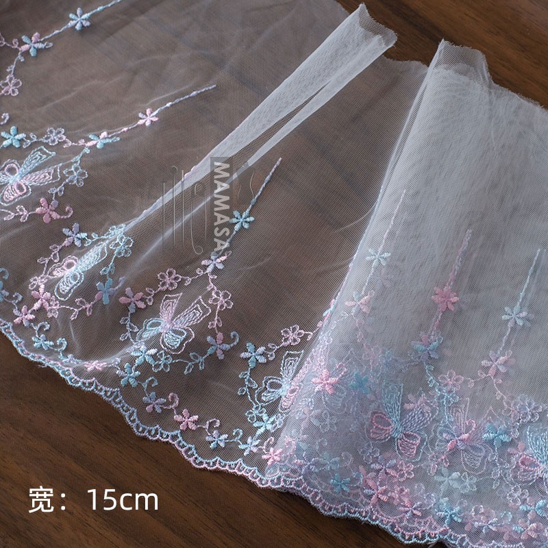 Venta al por mayor de bricolaje hecho a mano lolita ropa tela accesorios para el cabello dopamina fantasía color bordado malla encaje