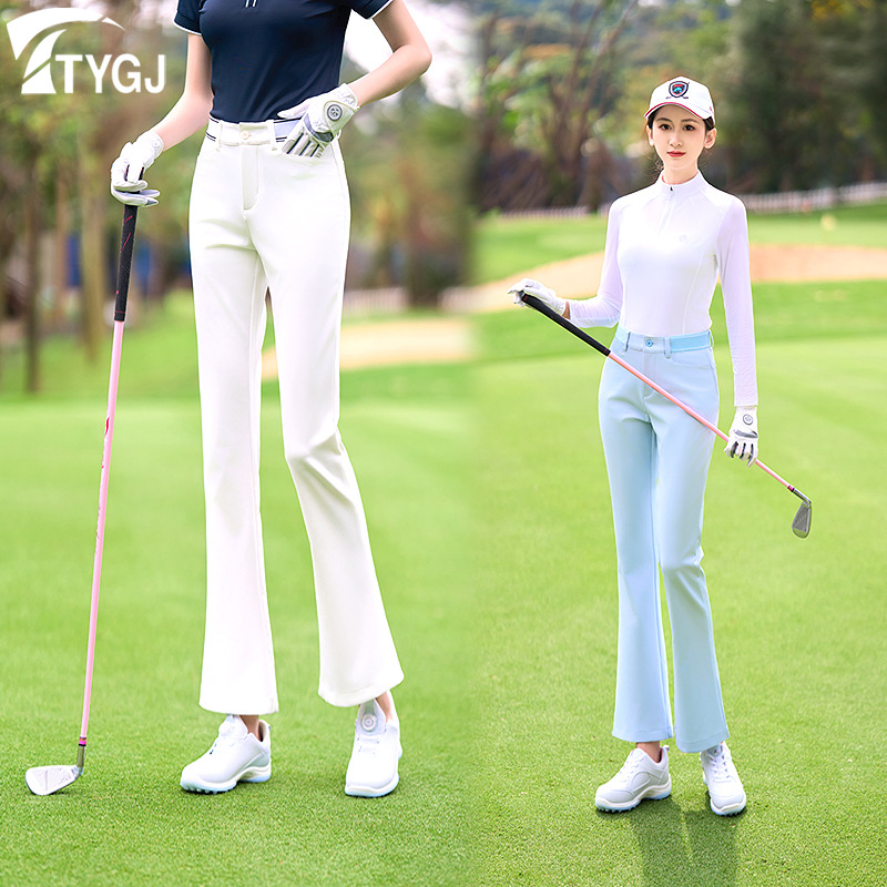 Women's Golf Apparel Trousers, Cropped, Slim Fit, Elastic Flared Pants, Quick-Drying Pants