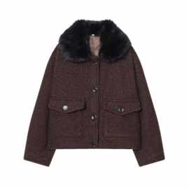 斜纹布气质女装跨境时尚外套欧美风外贸毛茸领