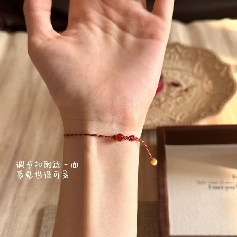 【皆如愿】手工编织上岸节节高升手链编织金虎眼手绳红玛瑙手链礼|undefined