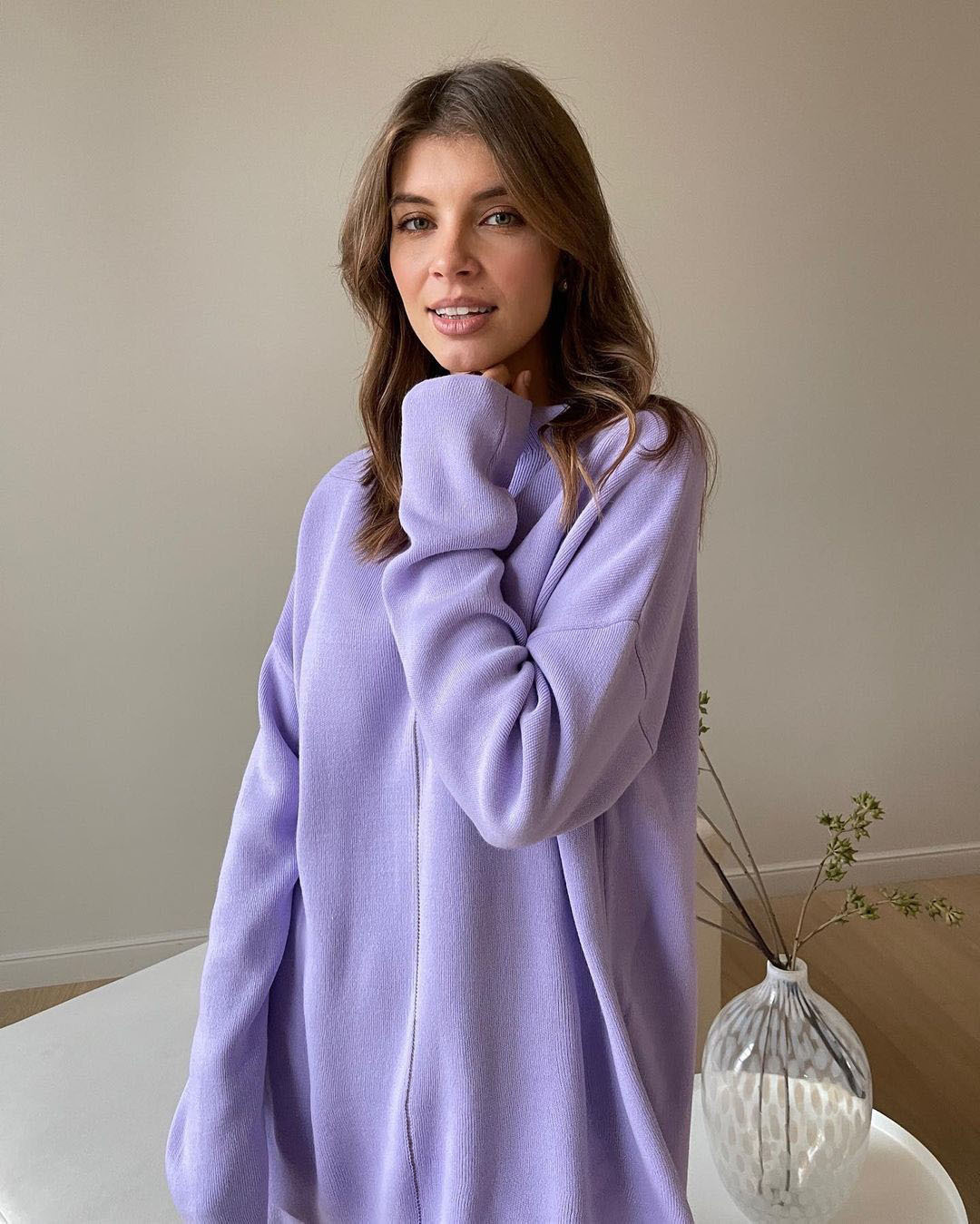 Damenbekleidung Herbst- und Wintermode langärmeliger, lockerer, lässiger Pullover, Strickoberteil, Hosenanzug_voghion.com