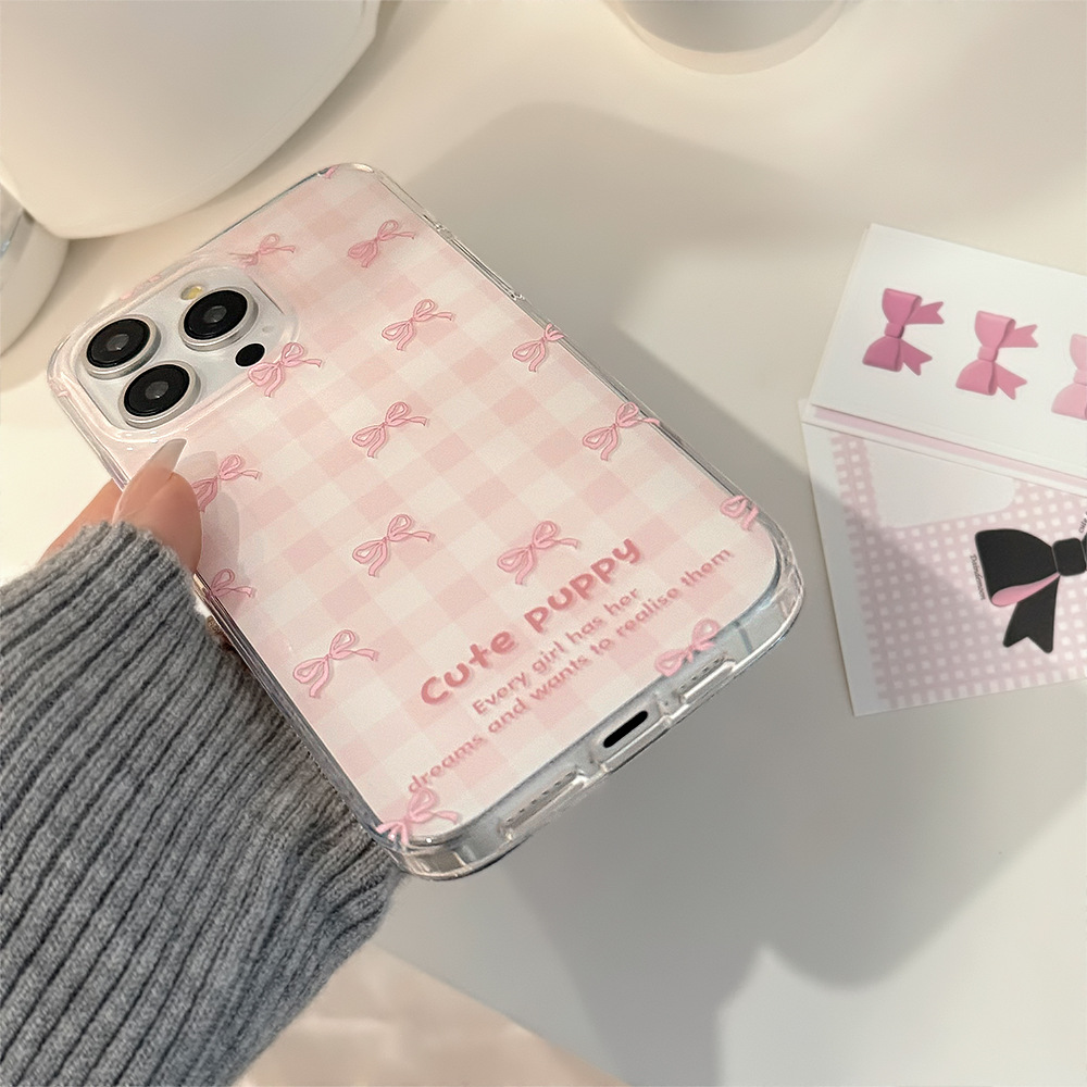 Protective Phone Case With Pink Grid Design For Iphone Models_voghion.com