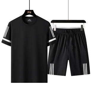 Casual Quick-Drying Suit Summer Thin Breathable Sportswear Short-Sleeved T-Shirt Shorts Five-Quarter Pants Two-Piece Set Versatile and Trendy