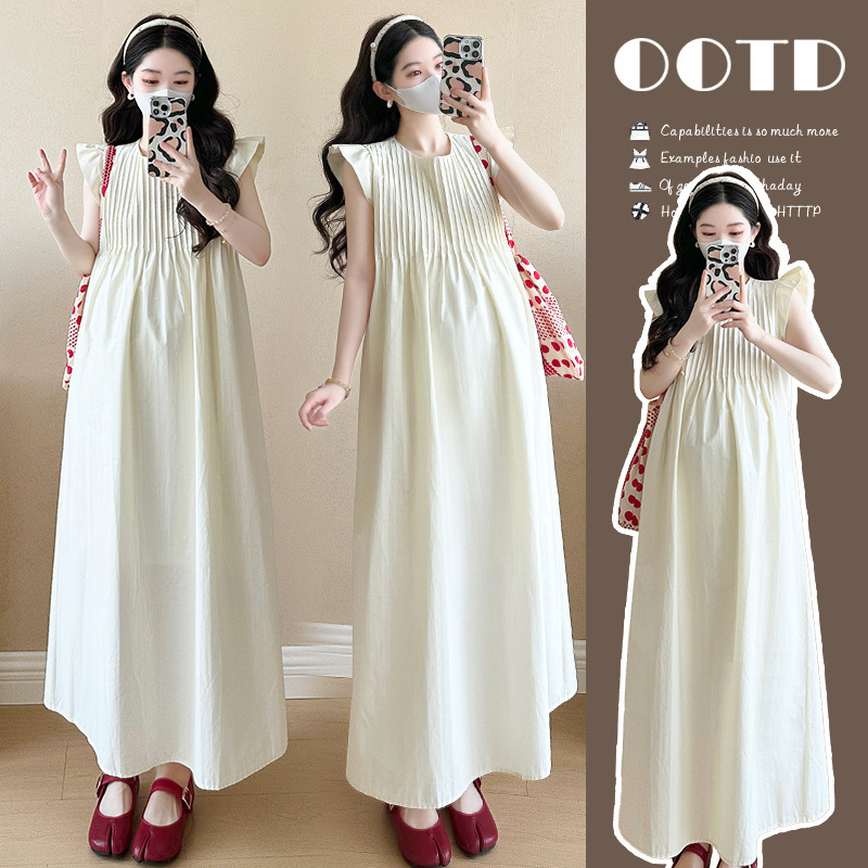 Real Photos of In-Stock 2026 Summer Fashion New Maternity Dress, Color-Blocking Mid-Length Dress with Straps, Artistic Retro Style Real Photos of In-Stock 2026 Summer Fashion New Maternity Dress, Color-Blocking Mid-Length Dress with Straps, Artistic Retro Style