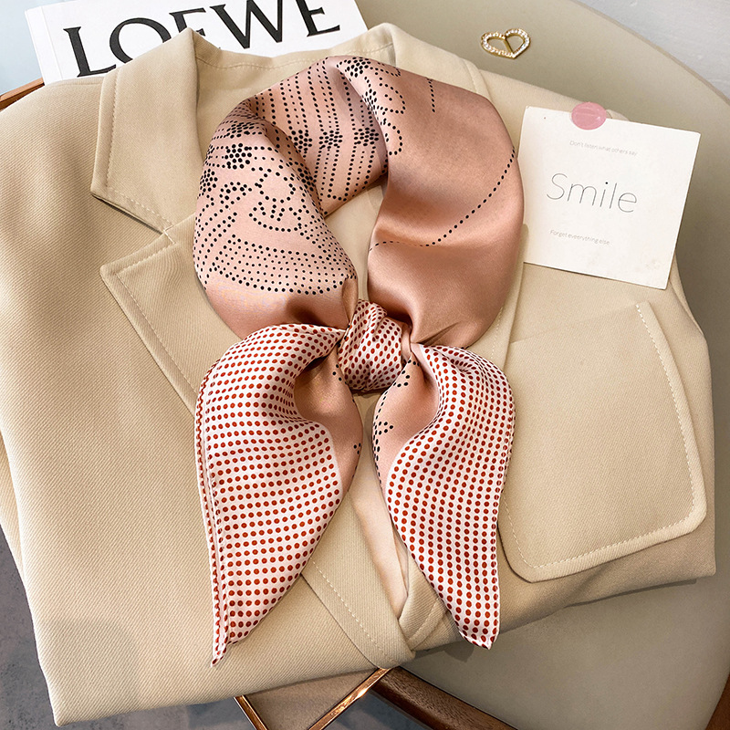 Satin Material Printing, Bag, Polka Dots Pattern Winter, Summer, Spring, Autumn Season Women'S Fashion Korean Style Printing Bag Polka Dots Satin Silk Scarf