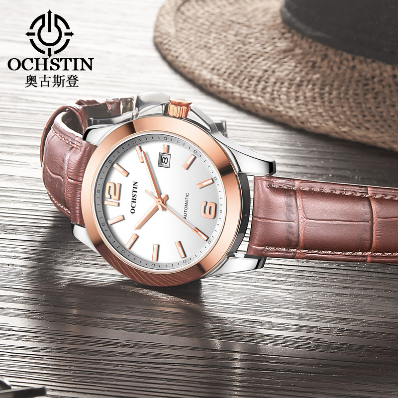 Genuine goods augustden leather waterproof reloj mecánico automático trendy Business casual Watch CA021A