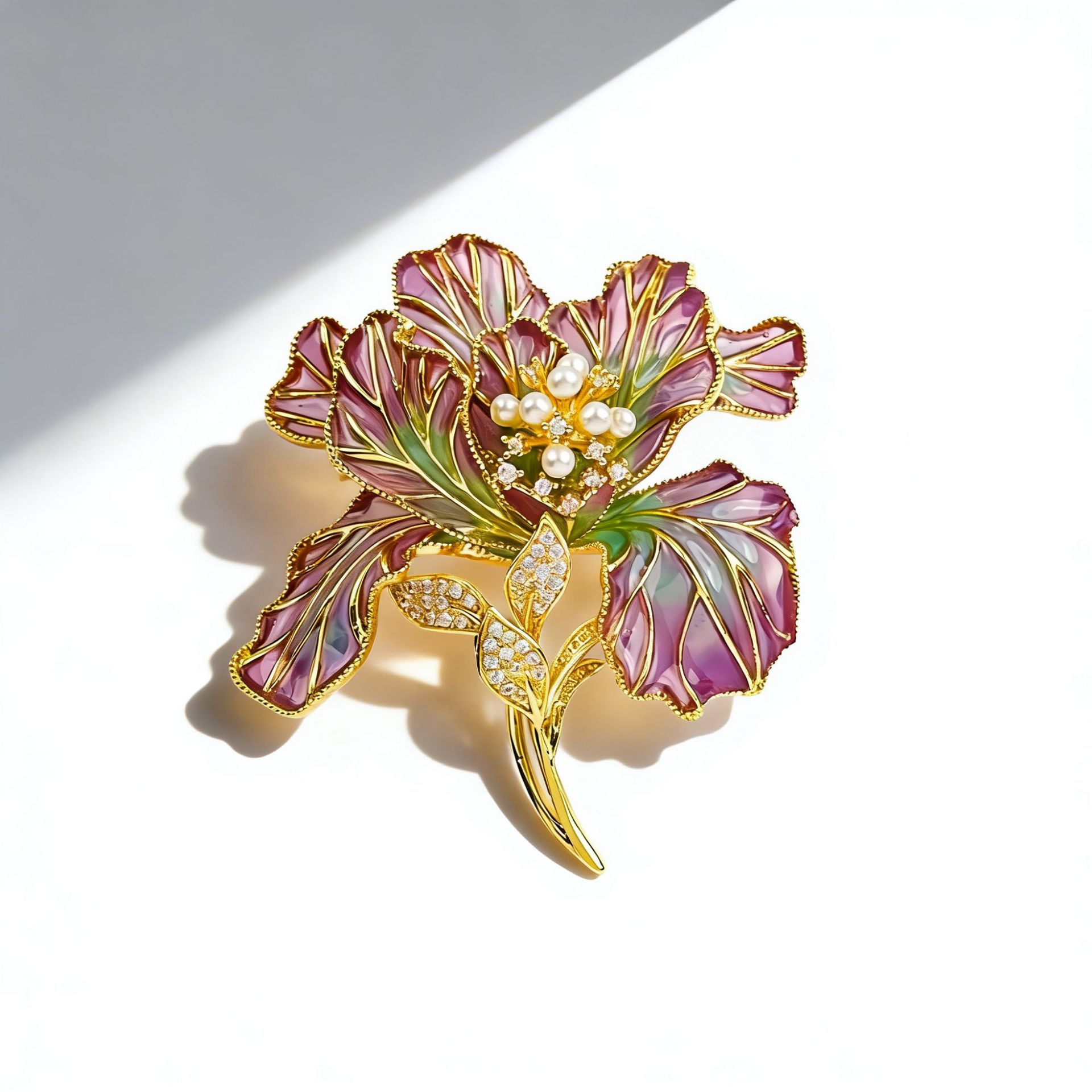New Gradient Purple Enamel Peony Flower Brooch, Elegant and Stylish, Chinese Style Coat, Hanfu, Cheongsam Accessory Brooch