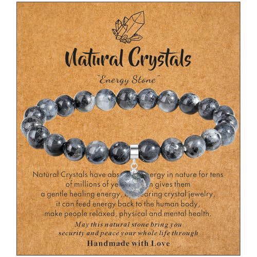 Crystal Beaded Bracelet with Elastic Cord, 8mm Rose Quartz Rhodochrosite Heart Pendant Bracelet, Black Thread Rhodochrosite Bracelet