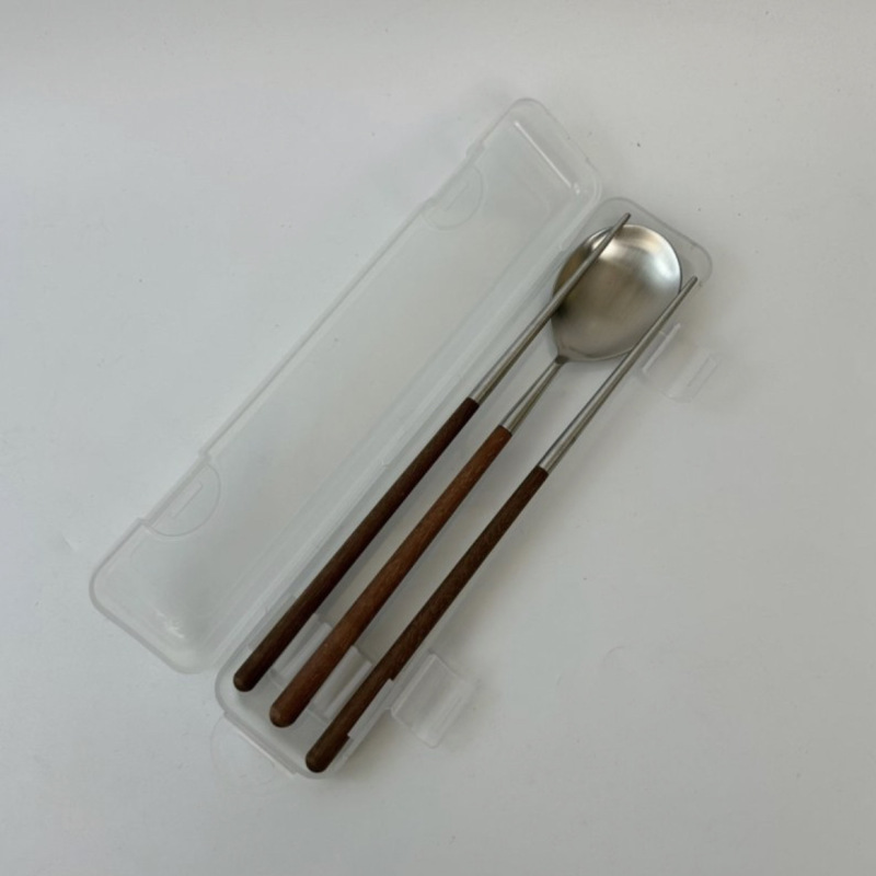 ミノ家ネットレッド304ステンレス携帯食器鶏翅木フォークスプーン箸学生旅行屋外三|undefined