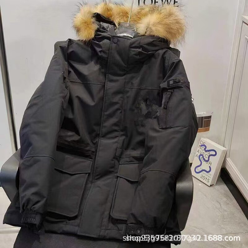 MLB冬季貉子毛大毛领男女情侣工装休闲宽松羽绒服|undefined