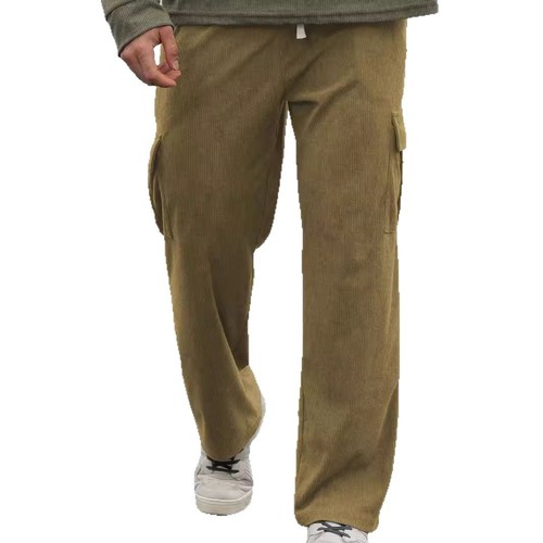 2024 Men's TEMU Bestselling Fashionable Casual Sports Corduroy Multi-Pocket Workwear Trousers
