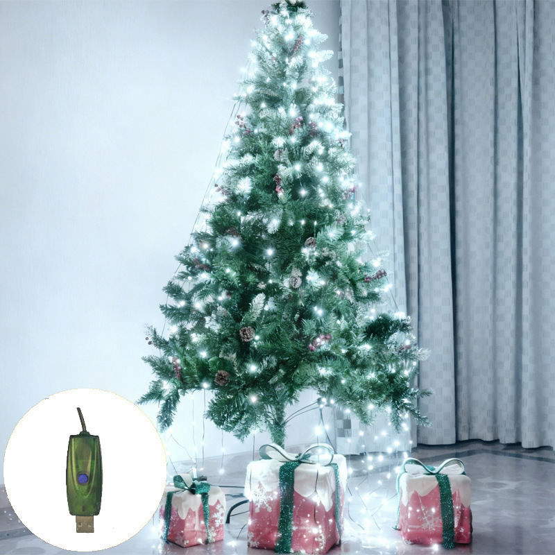 Transfronterizo nuevo anillo de línea de cuero verde oscuro árbol de Navidad iluminación de techo colgante árbol decoración de color iluminación parpadeante LED string