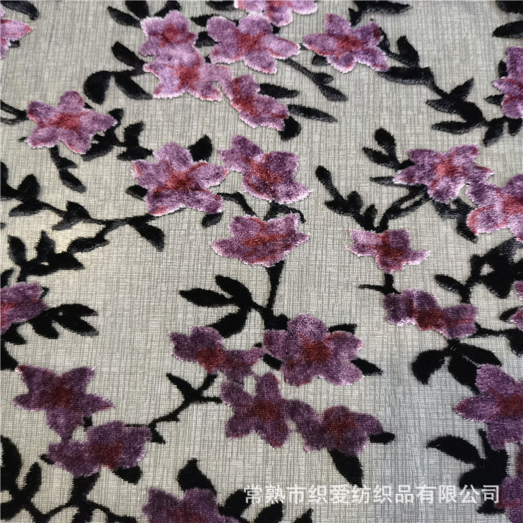 厂家供销丝绒烂花黑色透视天鹅绒女装旗袍面料烧花立丝绒布料