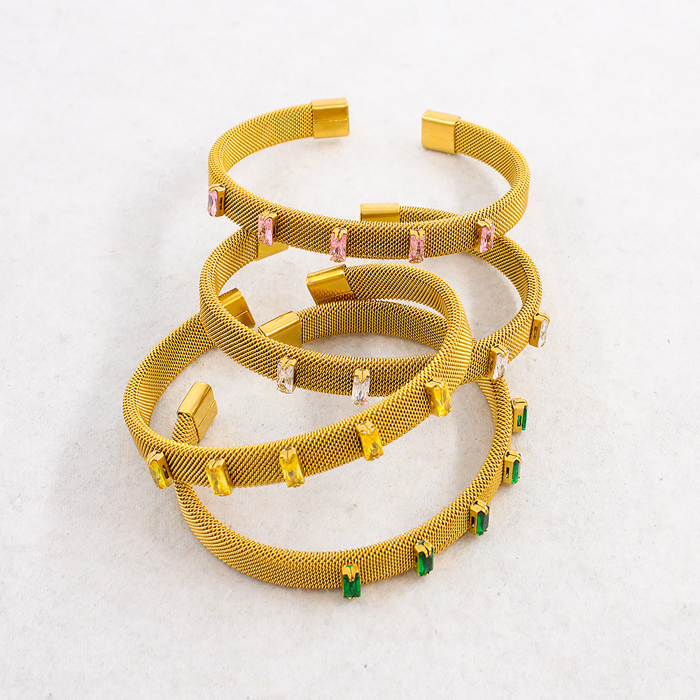 Fashion Geometric Titanium Steel Gold Plated Zircon Bracelets 1 Piece