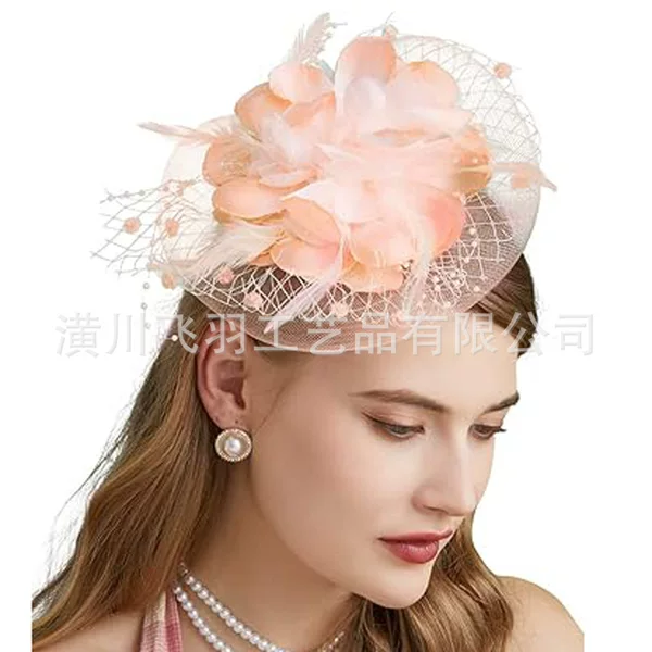 Cross-Border Bridal Headdress, Flower Headdress, Party Performance Hair Accessories, Retro Mesh Feather Headdress, Headband