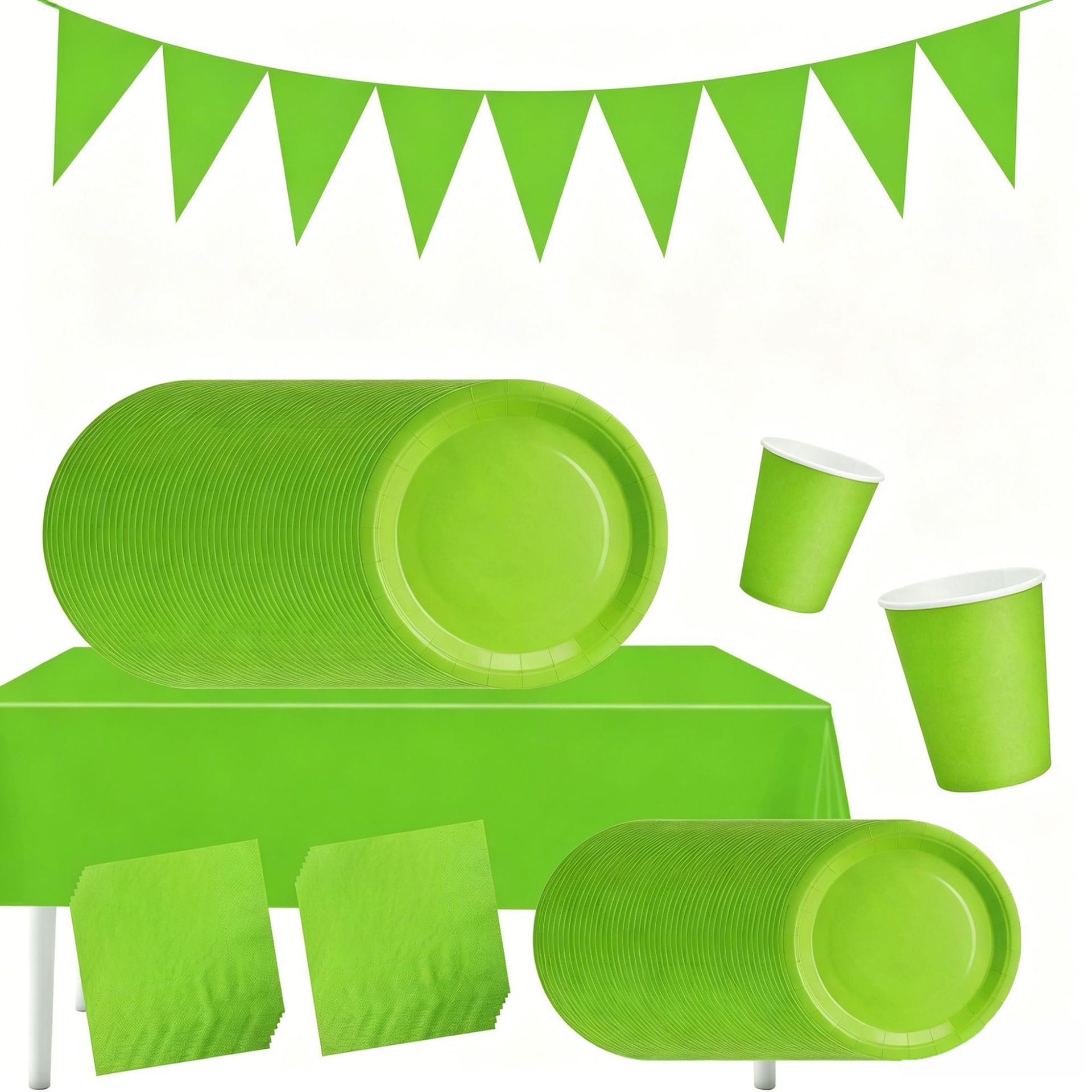 Boda europea transfronteriza desechable de 9 pulgadas bandeja de papel tazas mantas de mesa verde oscuro verde sólido decoración de mesa de postres image 1
