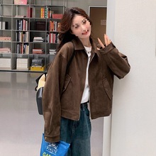 美拉德短款麂皮绒外套女秋装美式复古慵懒又酷又飒皮衣夹克