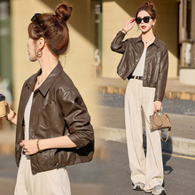 2025年春秋季女装新款时尚潮流韩版短款绵羊皮皮衣显瘦百搭皮夹克