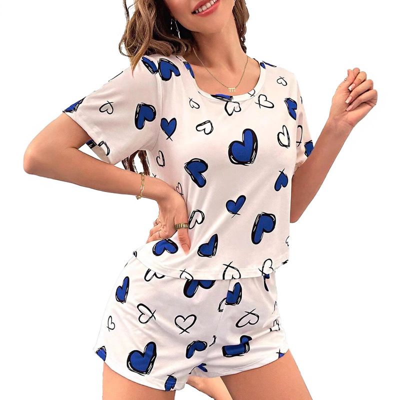 European and American Cross-Border Exclusive Supply of 2026 Summer New Women's Heart-Printed Tops, Shorts, Home Wear, Casual Y2 Set European and American Cross-Border Exclusive Supply of 2026 Summer New Women's Heart-Printed Tops, Shorts, Home Wear, Casual Y2 Set