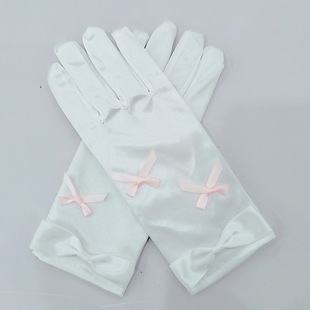 Factory Direct Sales White Elegant Satin Bow Double Bridal Wedding Dress Short Dinner Party Gloves Wholesale