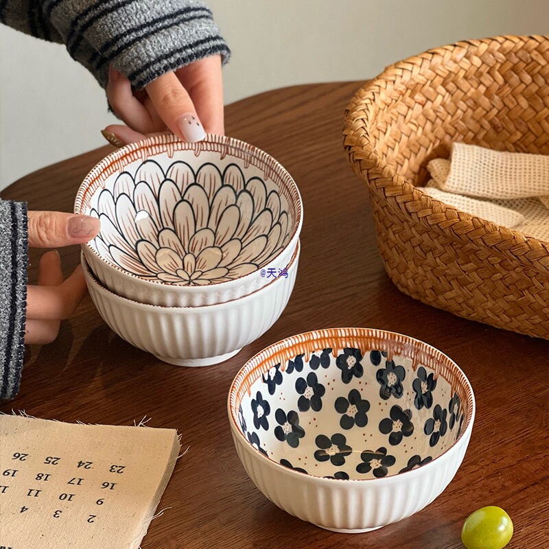 Japanese-Style High-Value Rice Bowls, Household Ceramic Small Bowls, Bohemian-Style Tableware, Eating Bowls, Soup Bowls, Porridge Bowls