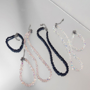 Sparkling multi-faceted glass crystal necklace cross-border INS handmade beaded clavicle chain stainless steel necklace