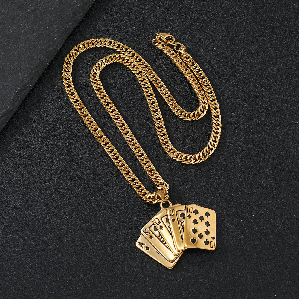 Moda de todo fósforo de acero inoxidable jugando tarjeta de juego flush personalidad casting titanio collar de acero suéter cadena par colgante