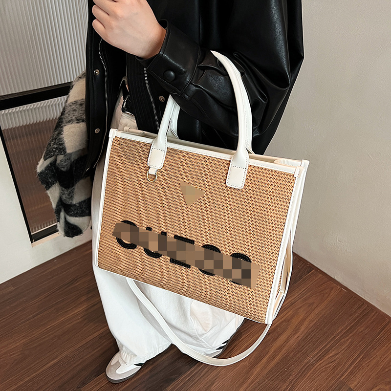 Bolso tejido portátil para mujer nuevo bolso tote con letras portátiles de gran capacidad diseño de ocio bolso de paja salvaje de estilo occidental