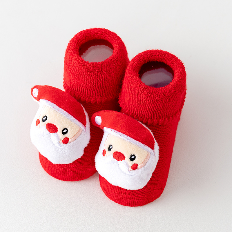 Bebé espesado polar invierno cálido Terry calcetines recién nacido bebé Navidad rojo antideslizante piso mediados de la pantorrilla regalo calcetines