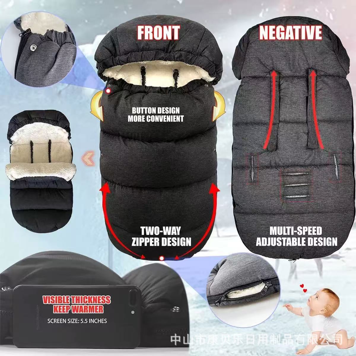 Transfronterizo cochecito de bebé bolso de dormir recién nacido engrosado bolso de dormir bebé otoño invierno a prueba de viento a prueba de patadas edredón