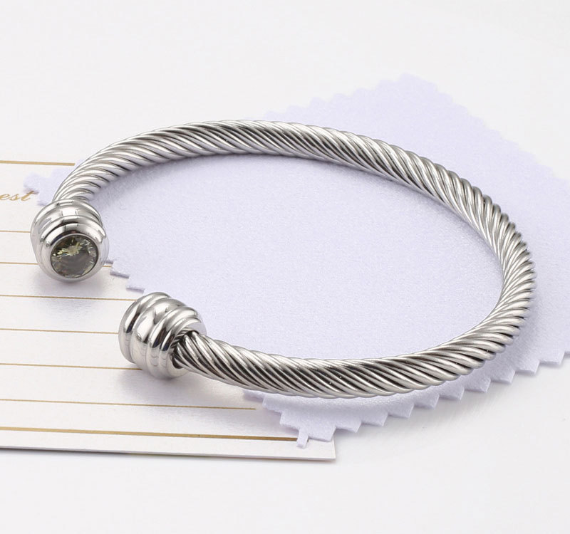 Titanium Steel Wire Rope Bracelet Twelve Birthstone Opening Adjustable Zircon Bangle display picture 2