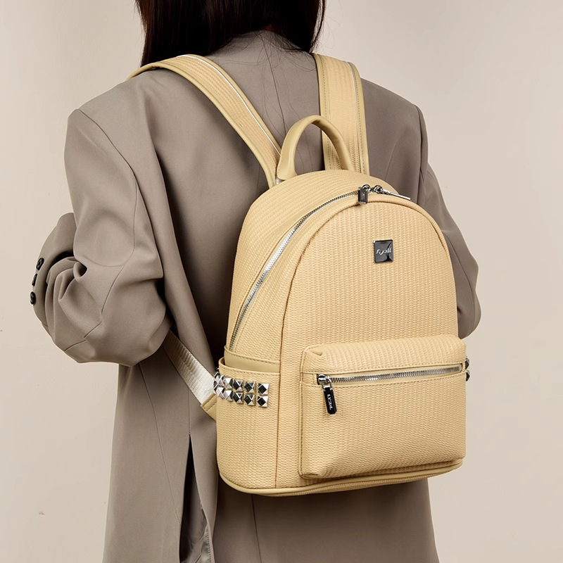 High-End Embossed Woven Leather This Year's Popular Backpack Large-Capacity Computer Backpack College Student Travel Bag