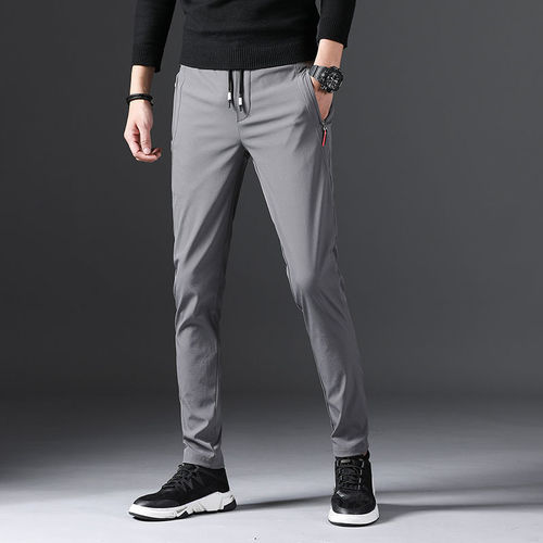 Men's Ice Silk Thin Casual Pants Men's Plus Size Spring and Summer Slim Fit Sports Pants Men's Loose Straight Leg Long Pants Chang Zhen