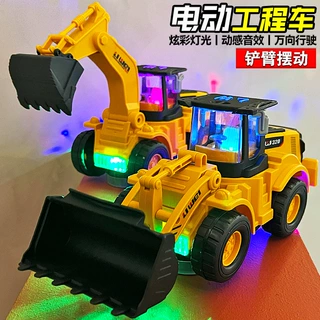 儿童电动挖掘机推土机玩具车灯光音乐万向仿真工程车挖机地摊批发