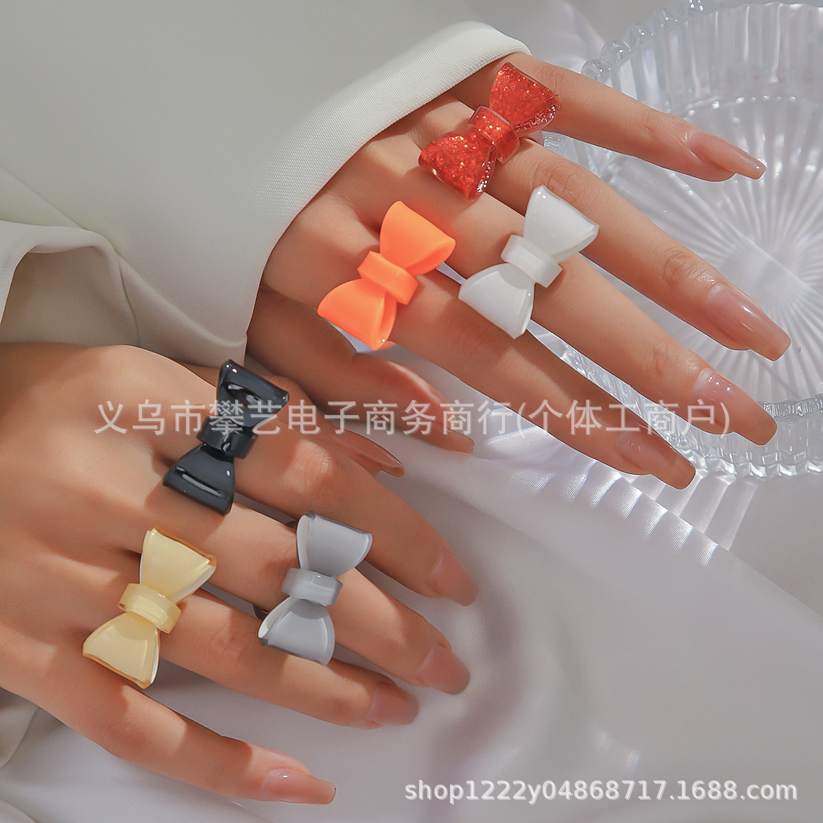 Cross-Border New Bow Acrylic Open Dopamine Bestie Same Style Niche Design Fashion Small Ring