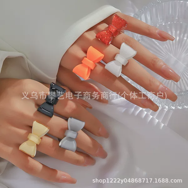 Cross-Border New Bow Acrylic Open Dopamine Bestie Same Style Niche Design Fashion Small Ring