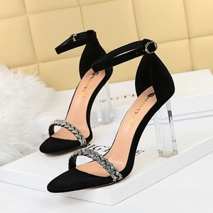 322-1 the European and American wind sexy club summer with ultra high heels transparent with suede diamond one word with