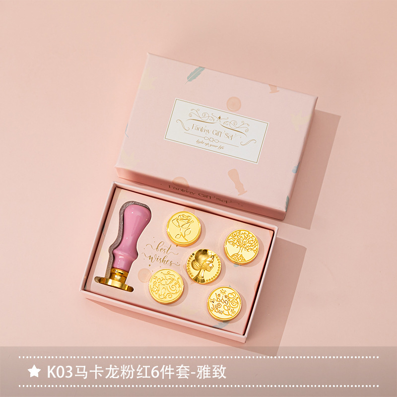 Nuevo macaron fuego pintura cera grano horno sello mano cuenta Día de San Valentín cumpleaños regalo fuego pintura sello conjunto completo al por mayor