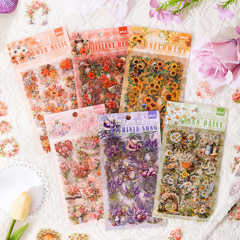 Dream Shadow Flower Clear Waterproof Pet Stick DIY Handbook Diary Landscape Stickers Plantas y Flores Cruciales