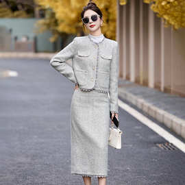 名媛小香风套装2025新款轻奢时尚冬季富家千金羊毛呢气质两件套