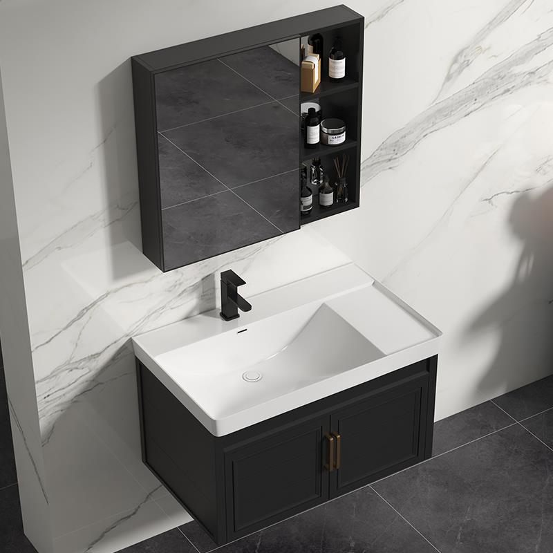 Profundo de gran tamaño de aluminio del espacio de baño combinación de gabinete de cerámica integrado lavabo de baño mesa de lavado