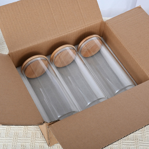 Wholesale Transparent High Borosilicate Glass Sealable Jar Bamboo Lid Glass Sealable Jar Set Nuts and Grains Tea Storage Jar