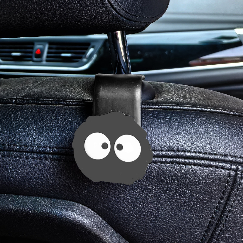 Gancho trasero del asiento del automóvil Dibujos animados lindo briquetas de carbón negro Gancho de almacenamiento trasero del automóvil Decoración del automóvil