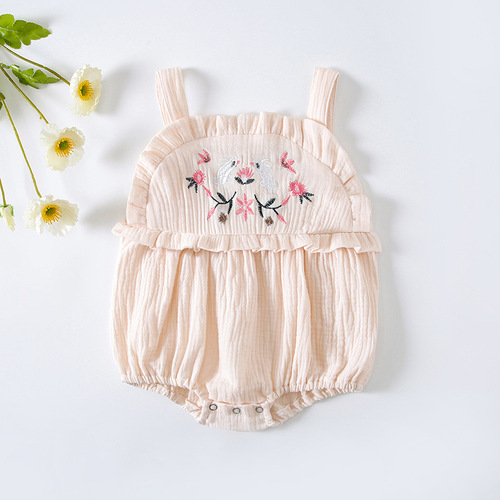 Korean version of girls newborn cotton sling embroidered harem ins summer infant and toddler versatile casual jumpsuit triangle crawl