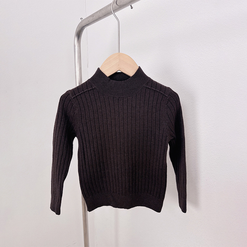 Suéter para niñas 2025 principios de otoño nuevo estilo blusa de bebé camisa de fondo invierno cálido suéter de punto para niños de cuello medio alto